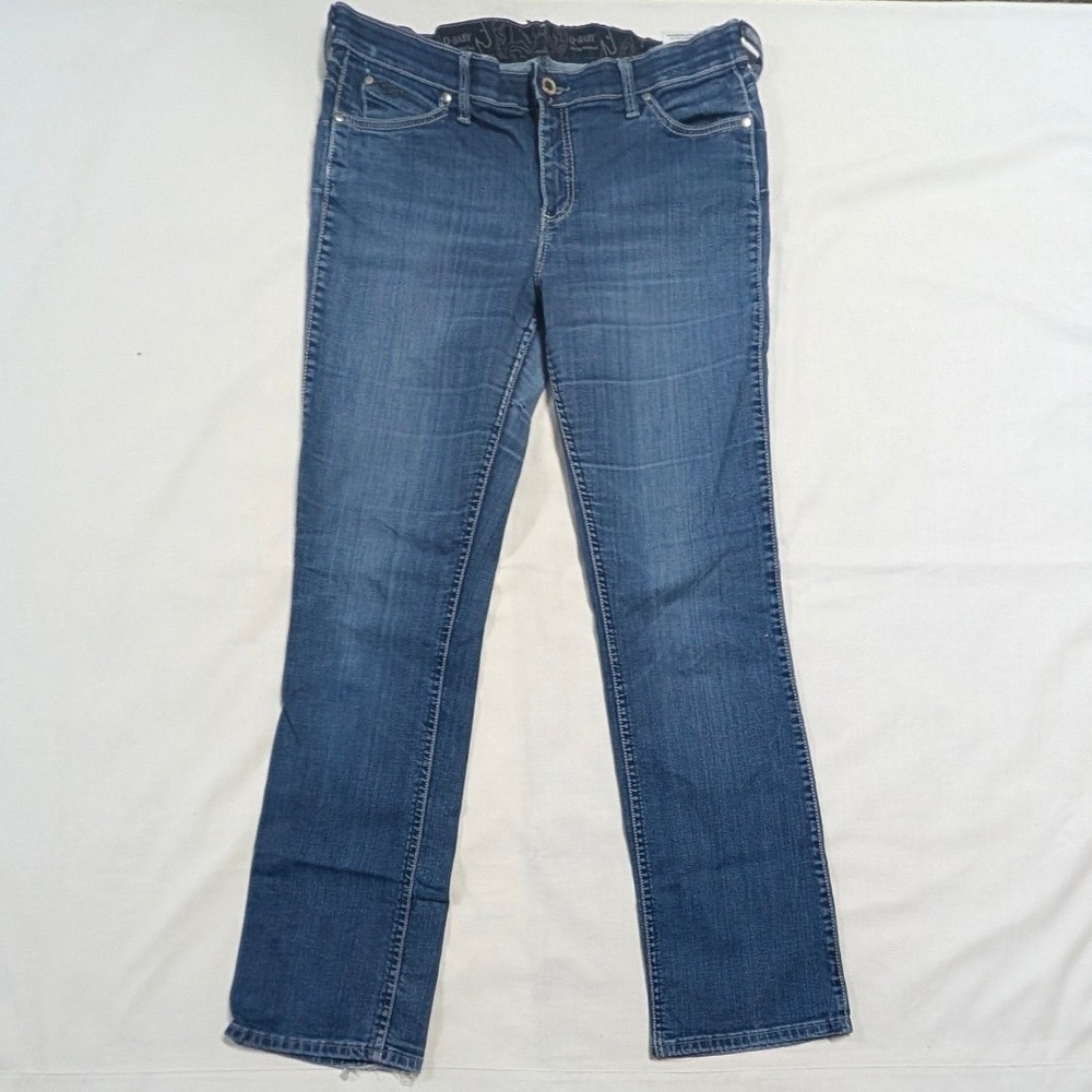 Wrangler Q-Baby Ultimate Riding Jeans Medium Wash Distressed 13/14 x 34